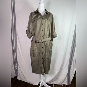 DKNY Utility Women’s Dress SZ 24 Gorpcore Front Pockets Belted